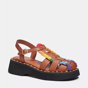 Coach Vivienne Sandal With Rainbow Crochet Festival Pride Coachella leather